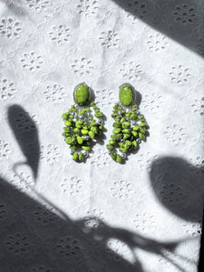 GREEN BEADED PIERCED EARRINGS