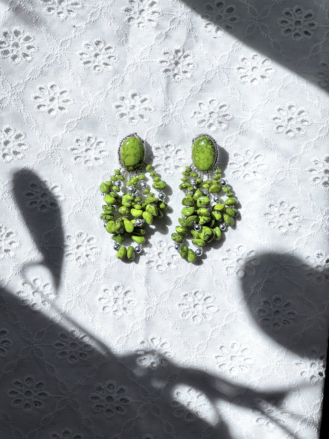 GREEN BEADED PIERCED EARRINGS
